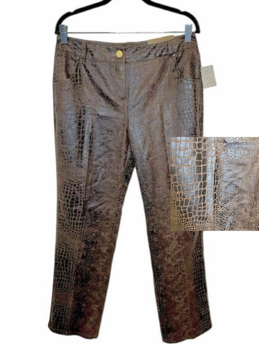 Vintage Y2K Cato Brown Crocodile Embossed Faux Leather Pants NWT Size 10
